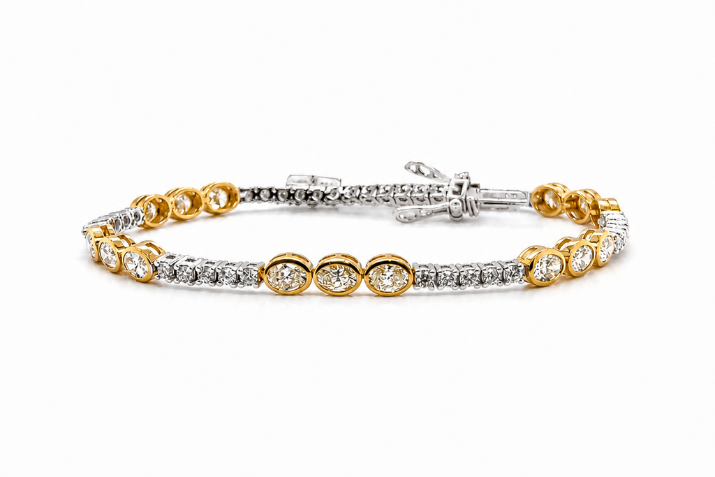 Bracelet 18kt Mixed Gold Tennis Diamonds and Oval Fancy Diamonds