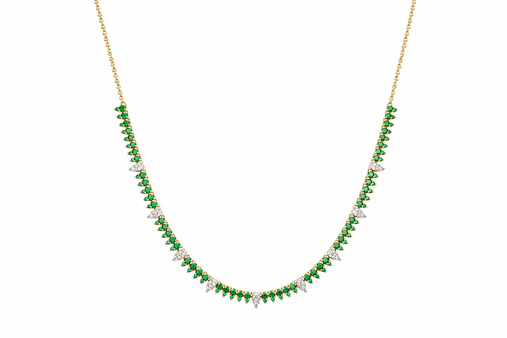 Necklace 18kt Gold Emeralds & Diamonds Tennis