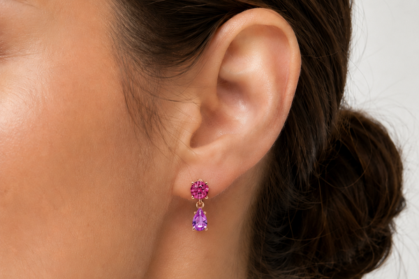 Earrings 14kt Gold Tourmaline and Pink Sapphires Drops