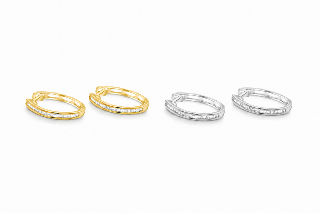 Earrings 18kt Gold Hoops & Baguette Diamonds