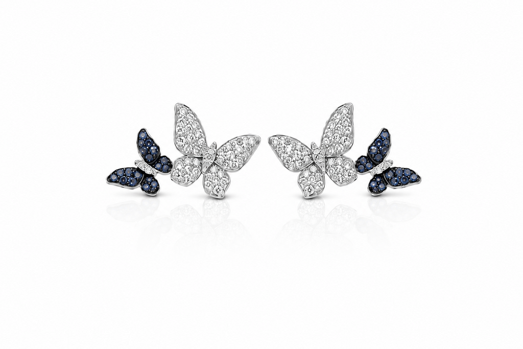 Earrings Double Butterfly 18kt Gold Sapphires & Diamonds