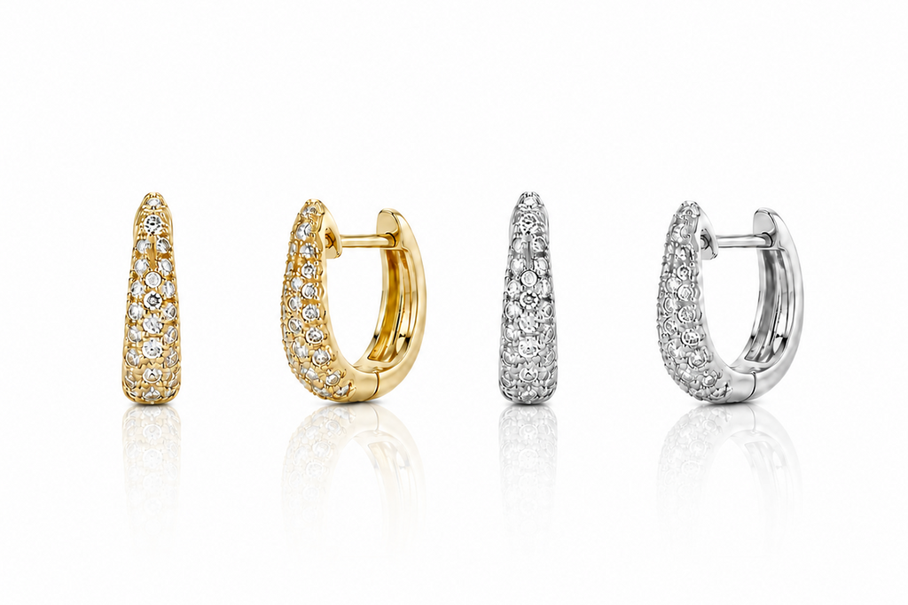 Earrings 14 kt Gold Mini Hoops & Diamonds
