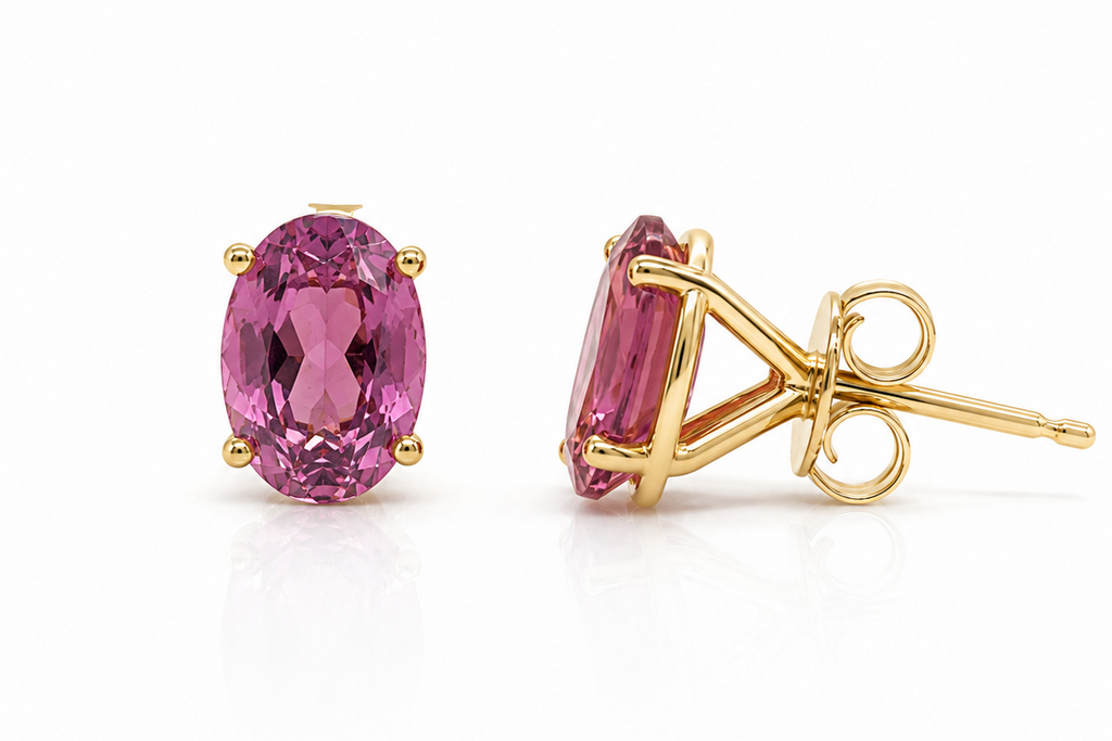 Earrings 1.62cts Oval Tourmalines 14kt Gold Studs