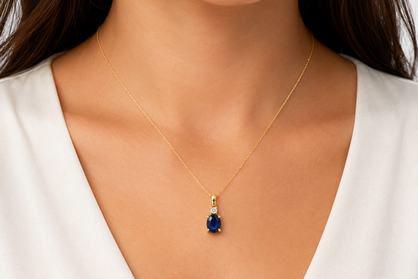 Necklace 14kt Gold Oval Blue Sapphire & Diamond