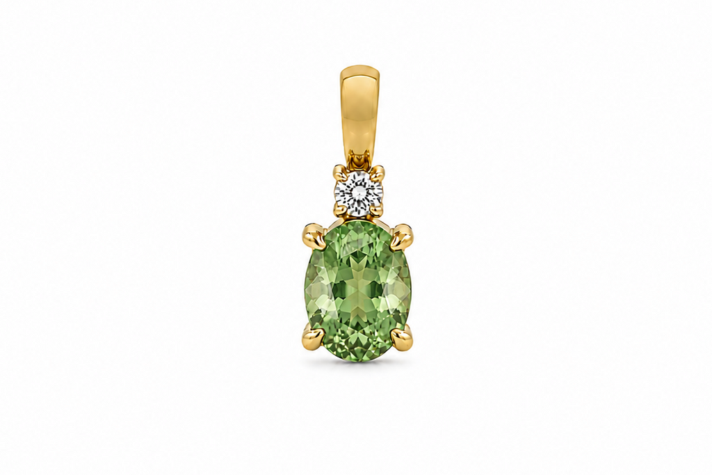 Necklace 14kt Gold Oval Tsavorite & Diamond