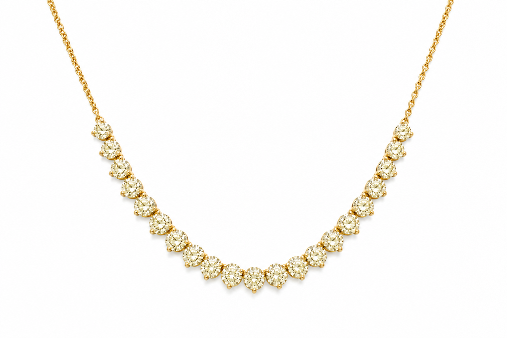 Necklace 14kt Gold Round Fancy Yellow Diamonds 12.66 cts Adjustable