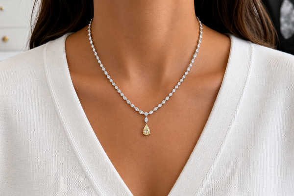 Necklace 14kt Gold Diamonsd with Fancy Light Yellow Pear Diamond