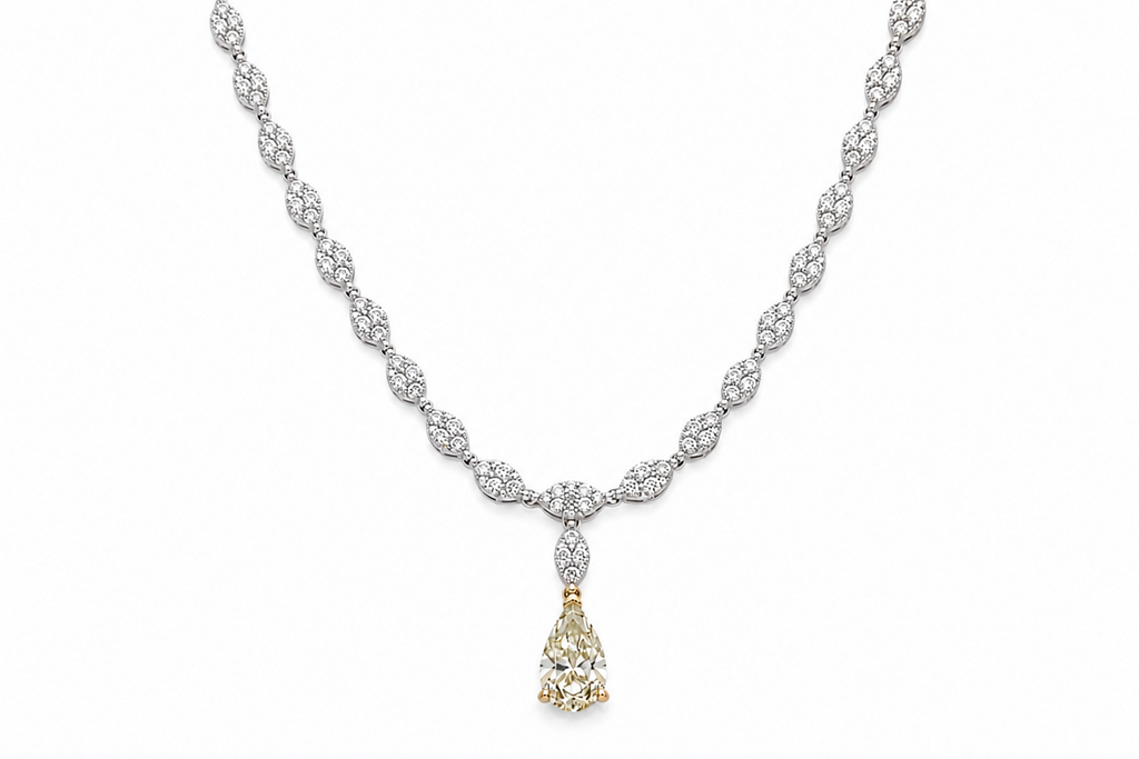 Necklace 14kt Gold Diamonsd with Fancy Light Yellow Pear Diamond