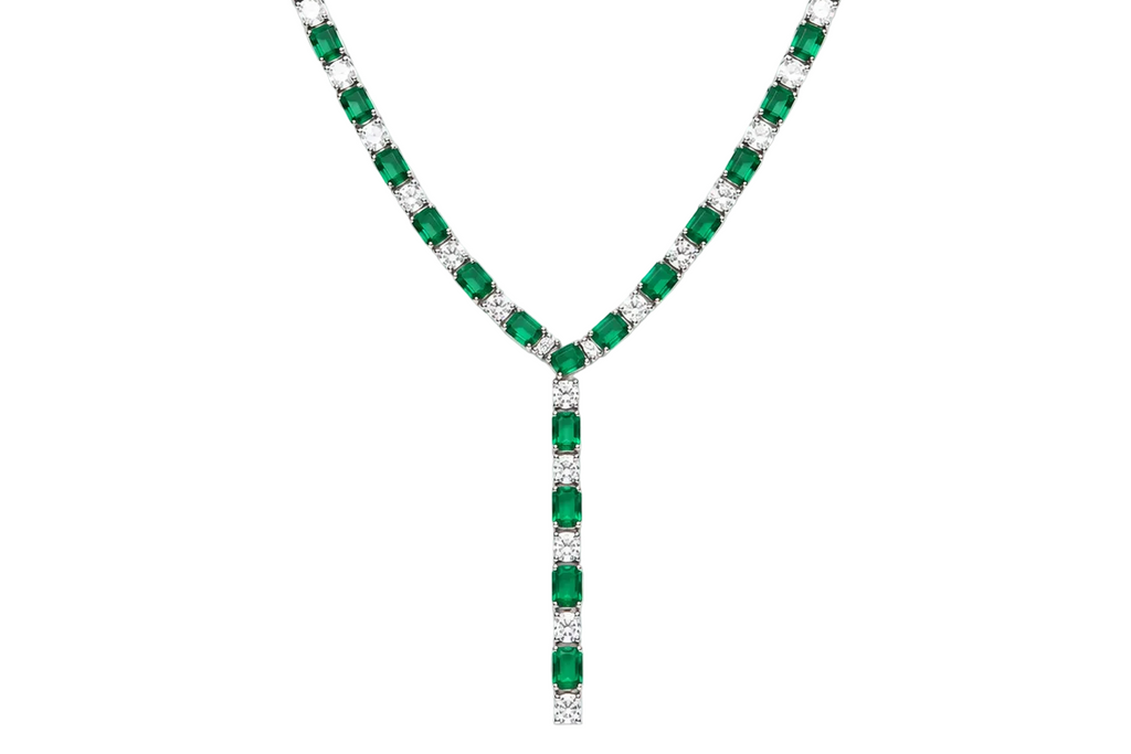 Necklace 14kt Gold Emeralds and Diamonds Tennis with extension