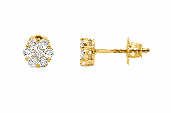 Earrings 0.20 cts Diamonds Round Cluster 14kt Gold