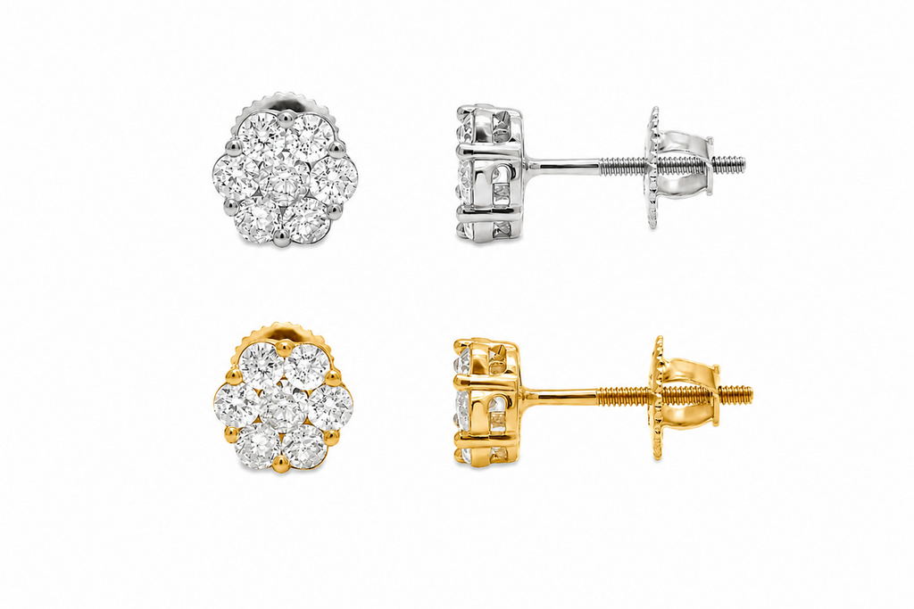 Earrings 0.20 cts Diamonds Round Cluster 14kt Gold