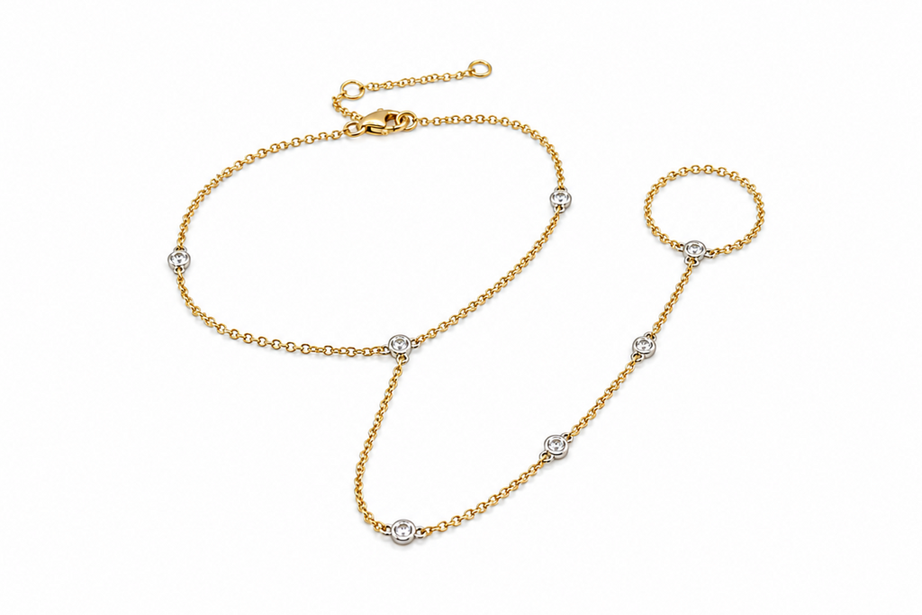 Bracelet 14Kt Mixed Gold Hand Chain Diamonds by the Yard