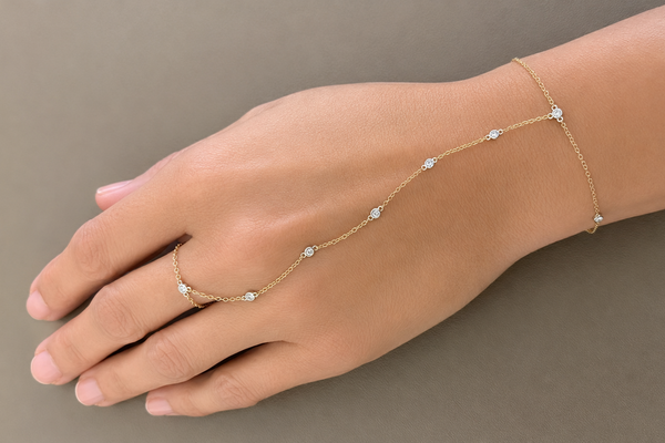 Bracelet 14Kt Mixed Gold Hand Chain Diamonds by the Yard