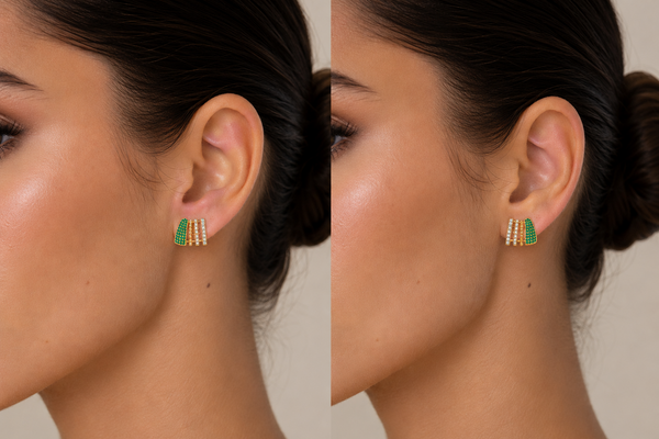 Earrings 14kt Mixed Gold Lobe Stud Diamonds and Emerlads