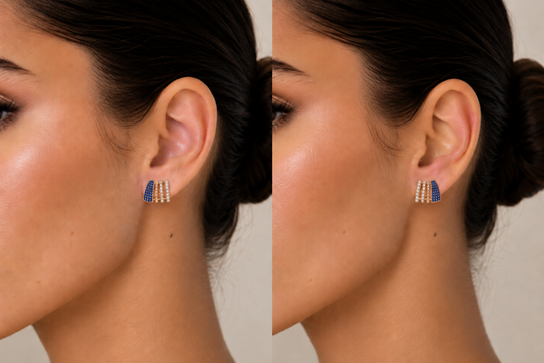 Earrings 14kt Mixed Gold Lobe Stud Diamonds and Sapphires