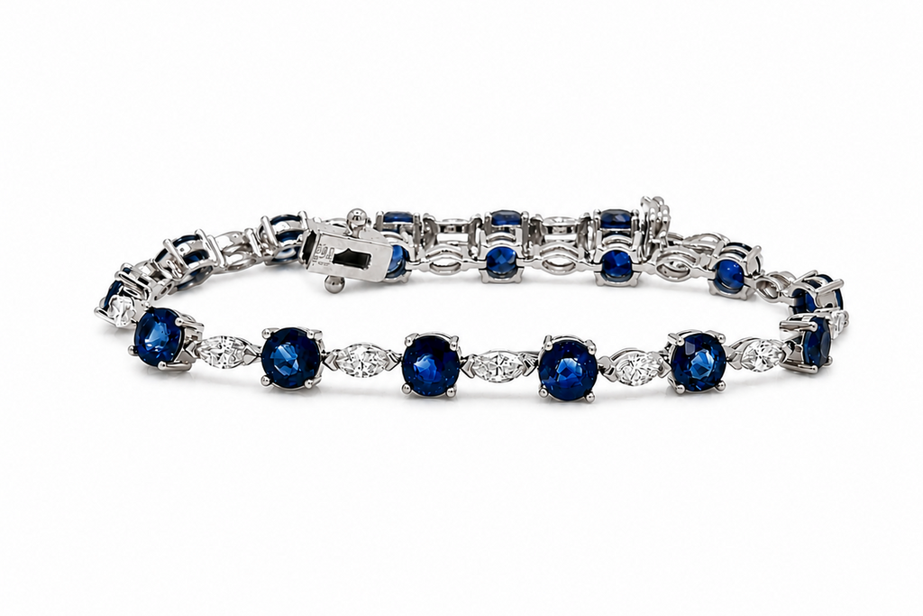 Bracelet 14kt Gold Round Ceylon Sapphires & Marquises Diamonds
