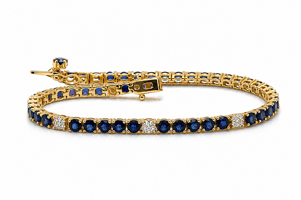 Bracelet 14kt Gold Tennis Sapphires & Diamonds