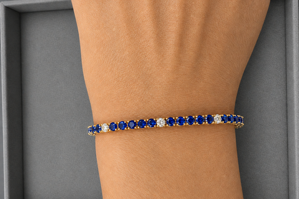 Bracelet 14kt Gold Tennis Sapphires & Diamonds