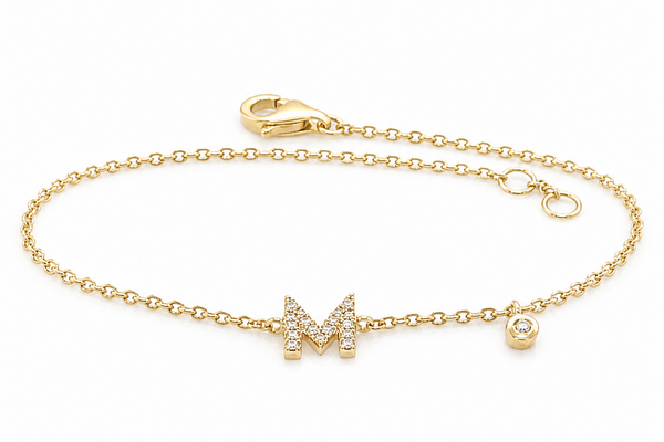 Bracelet 14kt Gold Chain Initial Collection & Diamonds