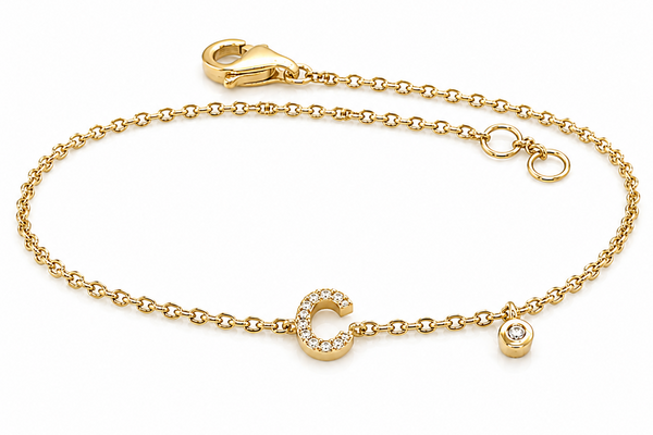 Bracelet 14kt Gold Chain Initial & Diamond