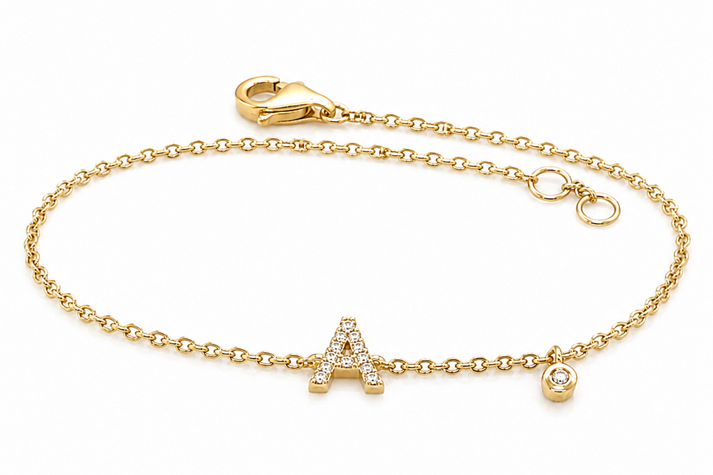 Bracelet 14kt Gold Chain Initial & Diamond