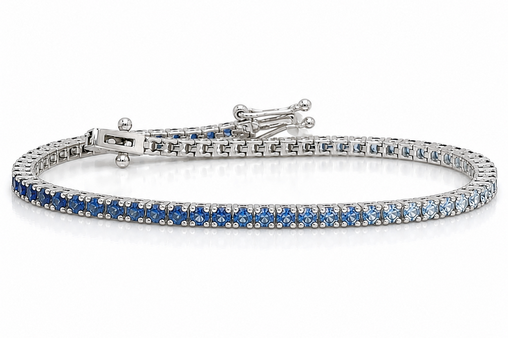 Bracelet 14kt Gold Tennis Gradient of Blue Sapphires