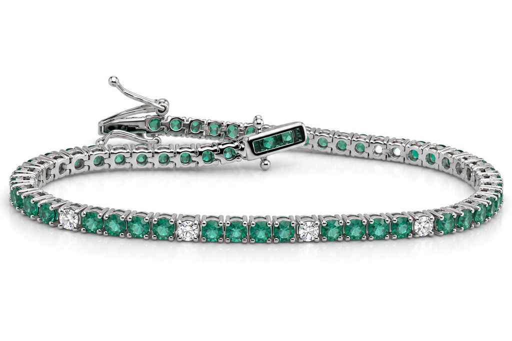 Bracelet 14kt Gold Tennis Emeralds & Diamonds
