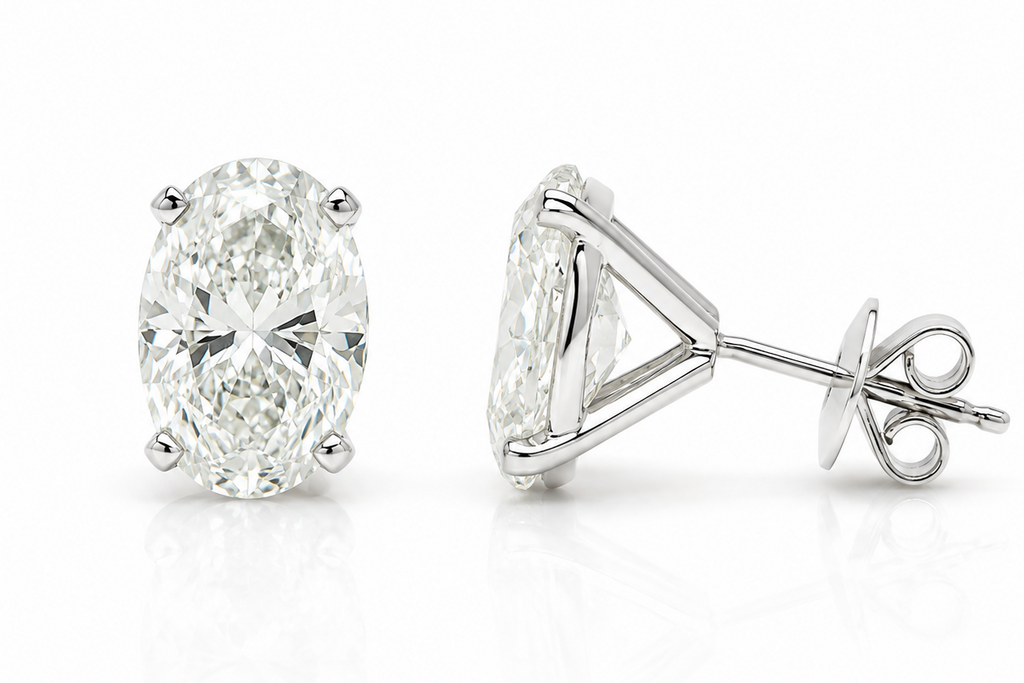 Earrings 4.06cts Natural Oval Diamonds Platinum Studs GIA