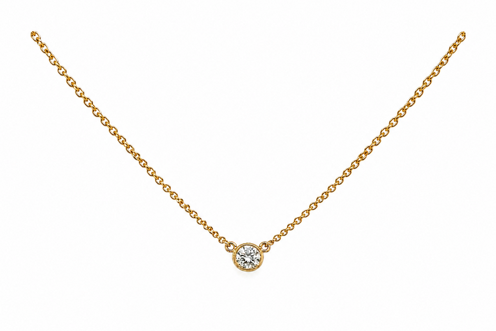 Necklace 14kt Yellow Gold with Central Diamond 0.12 carats