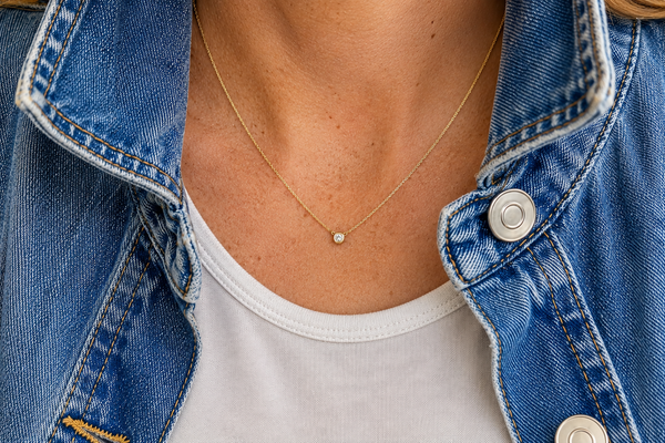 Necklace 14kt Yellow Gold with Central Diamond 0.14 carats