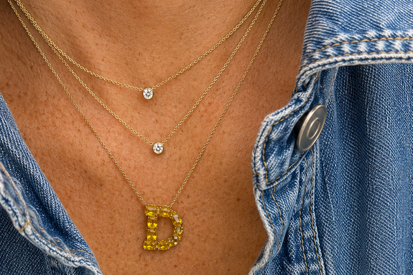 Necklace 14kt Yellow Gold with Central Diamond 0.12 carats