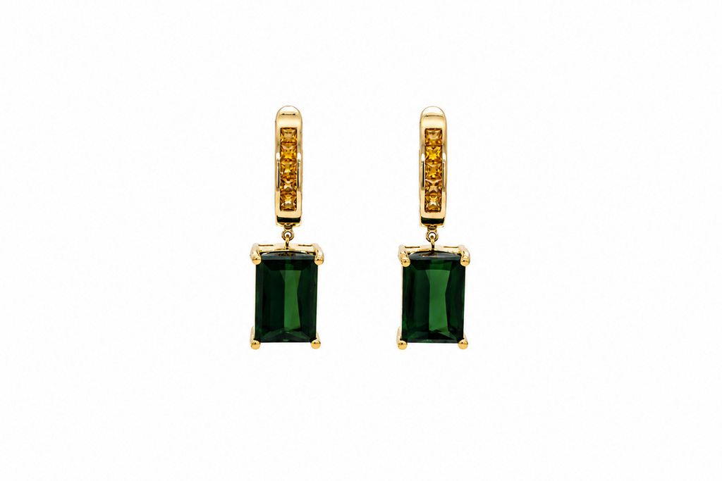 Earrings 18kt Gold Detachable Green Tourmalines Sapphires & Diamonds