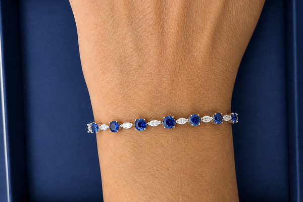 Bracelet 14kt Gold Round Ceylon Sapphires & Marquises Diamonds