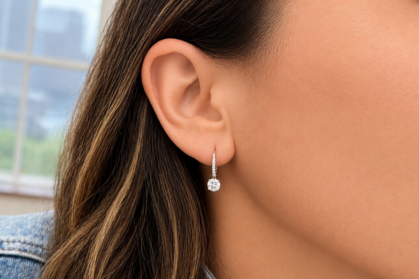 Earrings 14kt White Gold Mini Hoops with Lab Diamonds