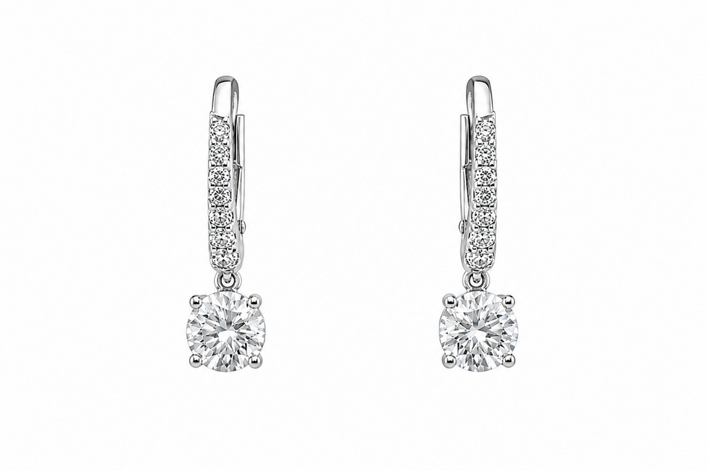Earrings 14kt White Gold Mini Hoops with Lab Diamonds