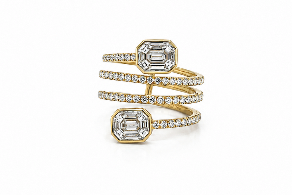 Ring 14 Kt Yellow Gold Spiral Shape whit Diamonds