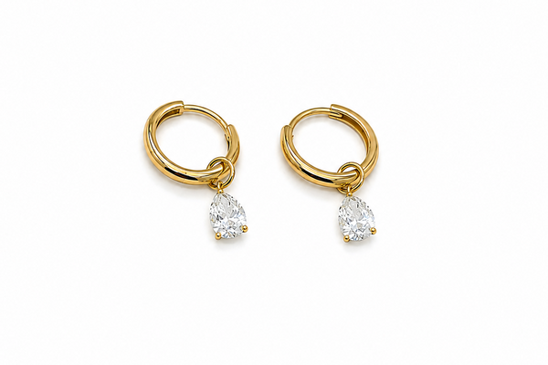 Earrings 14kt Gold Mini Hoops with Lab Diamonds