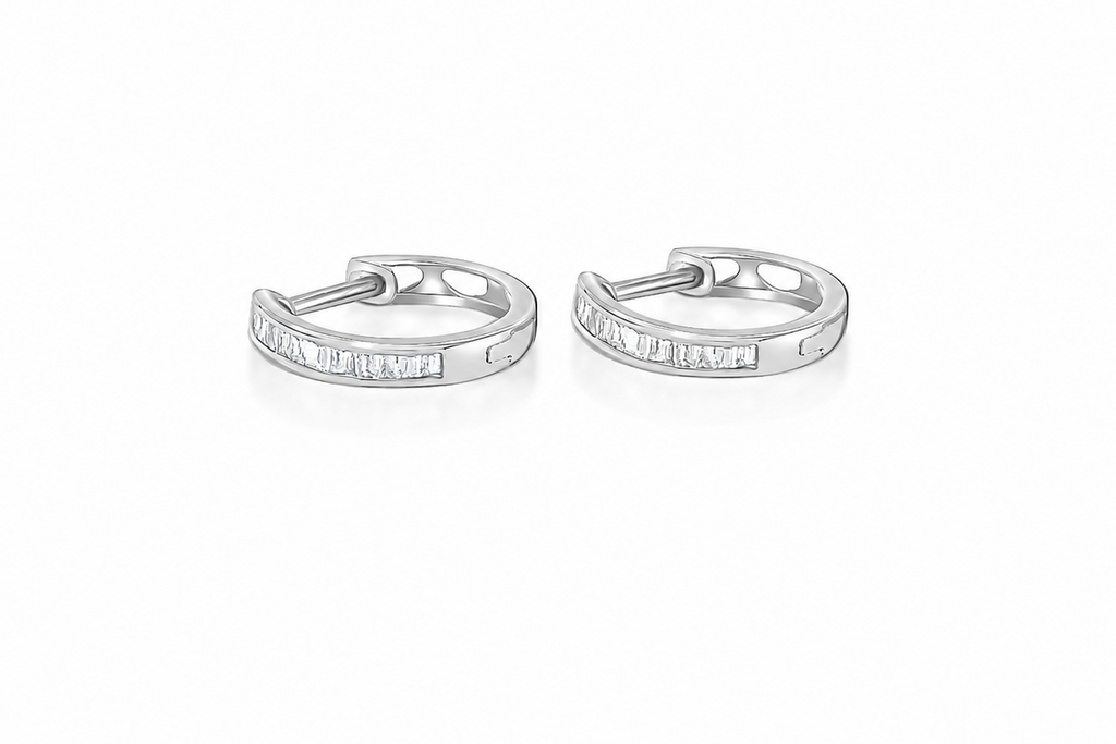 Earrings 18kt White Gold Round Mini Hoops & Diamonds