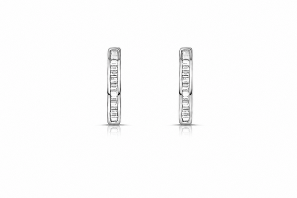 Earrings 18kt White Gold Round Mini Hoops & Diamonds