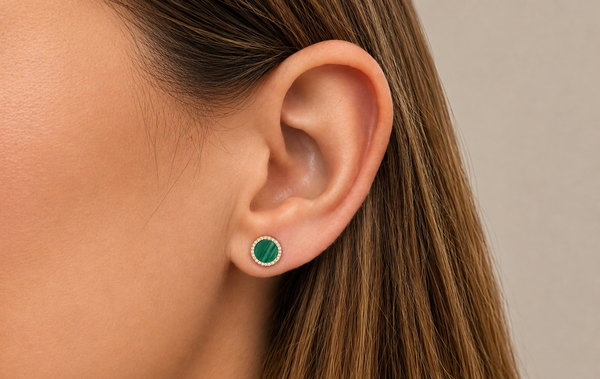 Earrings 14kt Gold Malachite & Diamonds