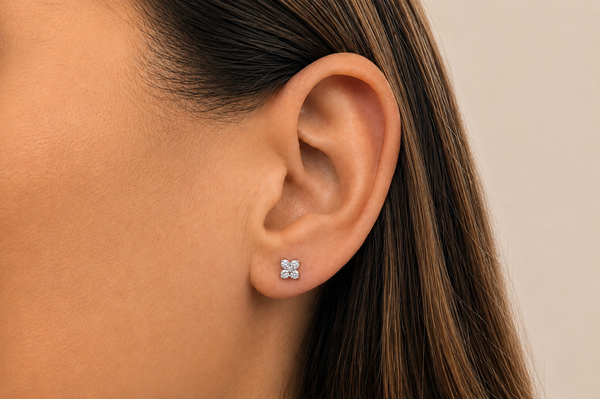 Earrings 0.26 cts Diamonds Flower Cluster Stud 18kt Gold