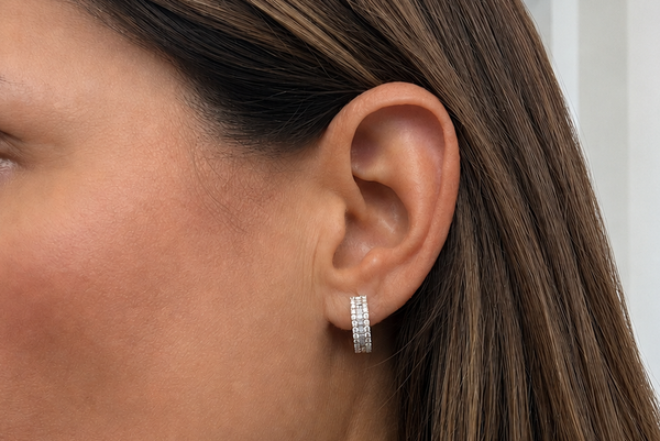 Earrings 18kt Yellow Gold Hoops & Baguettes Diamonds
