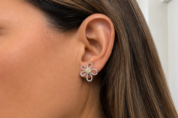 Earrings 18kt Gold Round and Fancy Yellow Diamonds Flowers