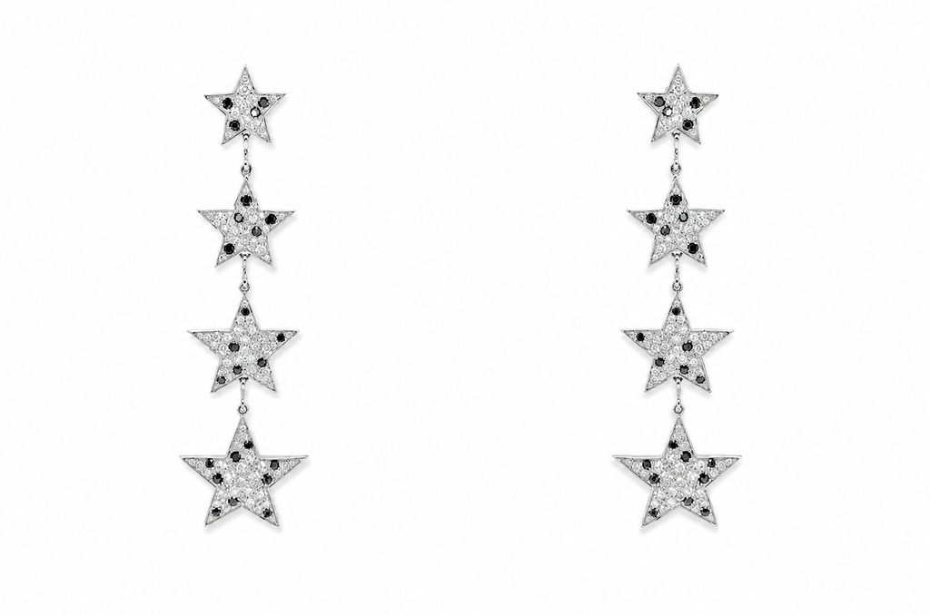 Earrings 18kt Gold Inline Stars Diamonds Drop