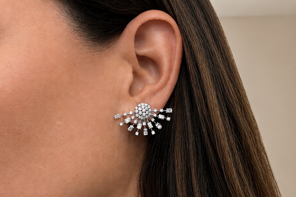 Earrings 18kt Gold Baguettes and Round Diamonds Stardusts