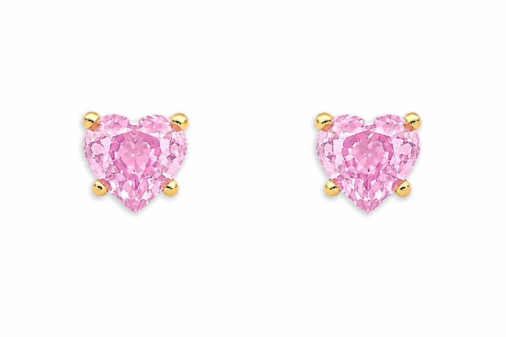 Earrings 14kt Gold & Pink Sapphires Hearts Studs