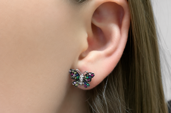 Earrings Butterfly 18kt Gold & Multicolor Sapphires