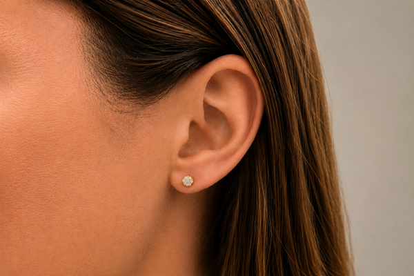 Earrings 0.25 cts Diamonds Round Cluster 14kt Yellow Gold
