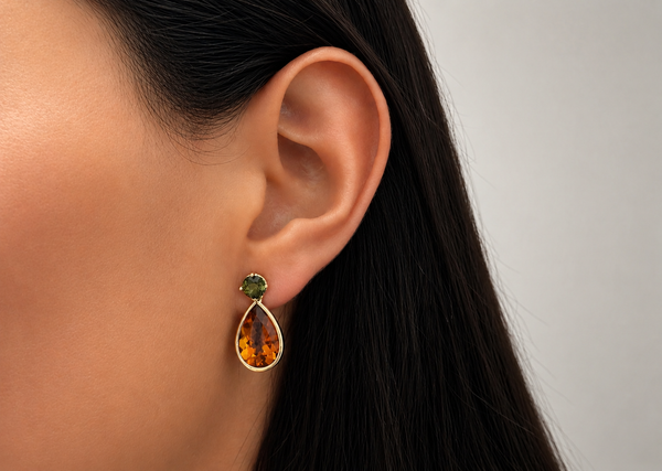 Earrings 18kt Gold Tourmaline & Citrine Drops