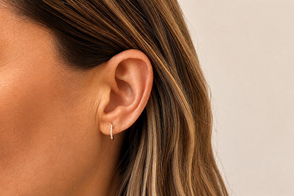 Earrings 14kt Rose Gold Round Mini Hoops & Diamonds